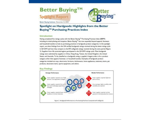 Spotlight on Hardgoods: Highlights from the Better Buying Purchasing Practices Index TM 2020