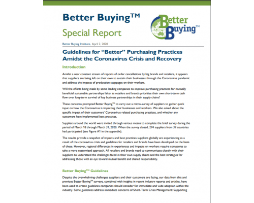 Guidelines for “Better” Purchasing Practices Amidst the Coronavirus Crisis and Recovery